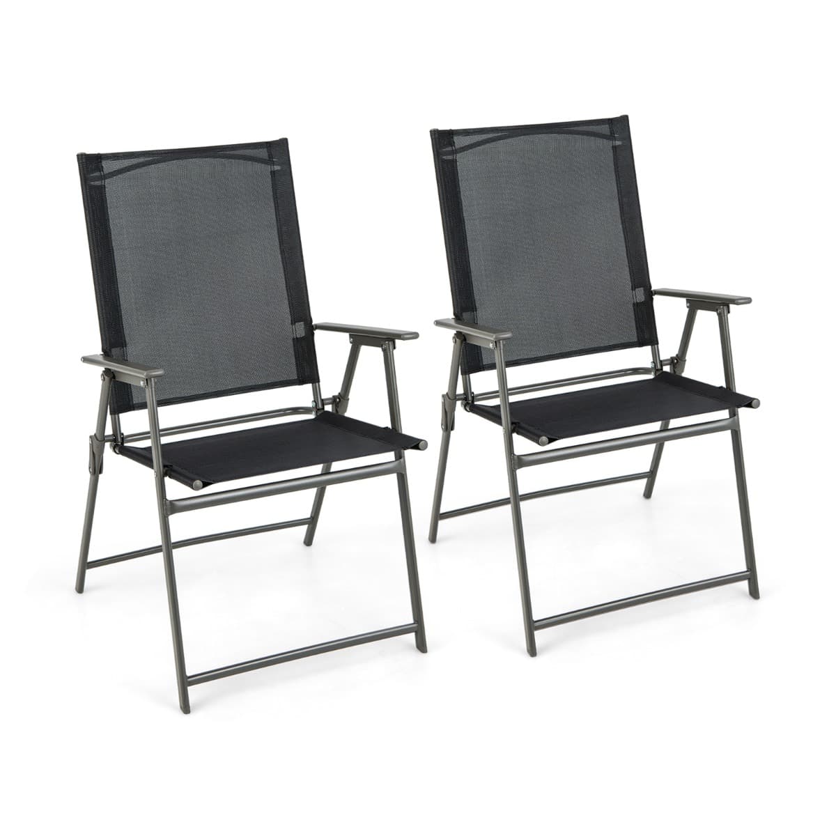 CostwayLot de 2 Chaises de Jardin Pliantes en Textilène & Métal Charge 150 kg Fauteuil de Jardin avec Verrouillage de Sécurité Noir