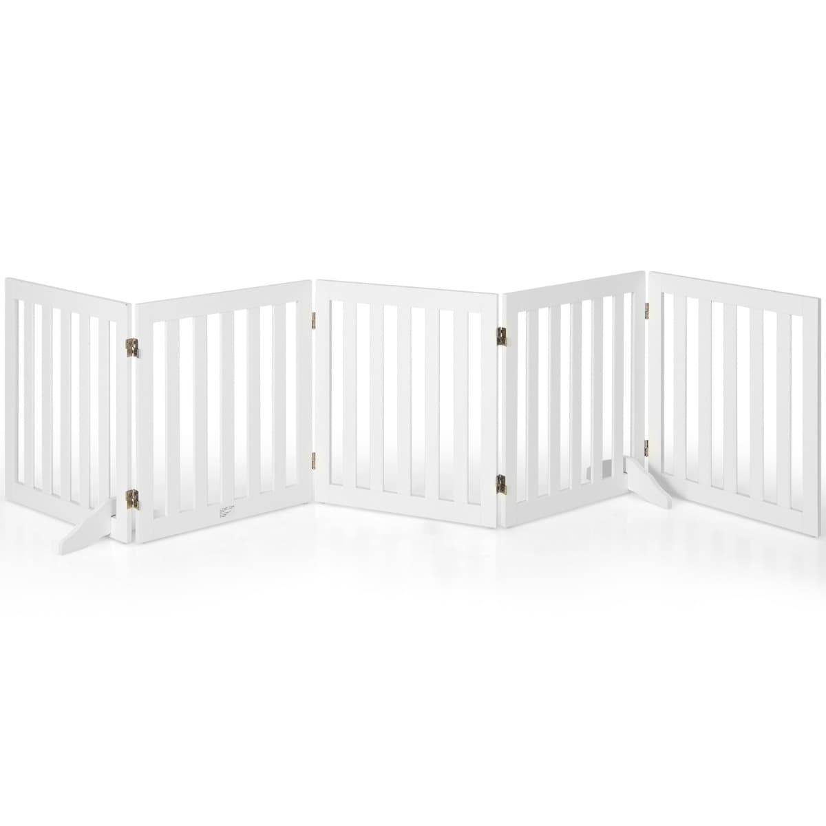 CostwayBarrière de Sécurité pour Chien 3 Panneaux avec 2 Pieds de Soutien 150x60 CM Barrière Modulable Pliable pour Animaux Blanc