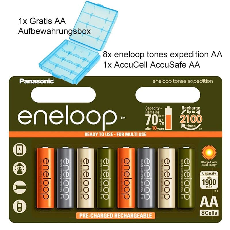 Expédition Panasonic eneloop Standard Tones, batterie Ni-MH prête à l'emploi, AA Mignon, pack de 8, 2000mAh, 2100 cycles de charge, édition