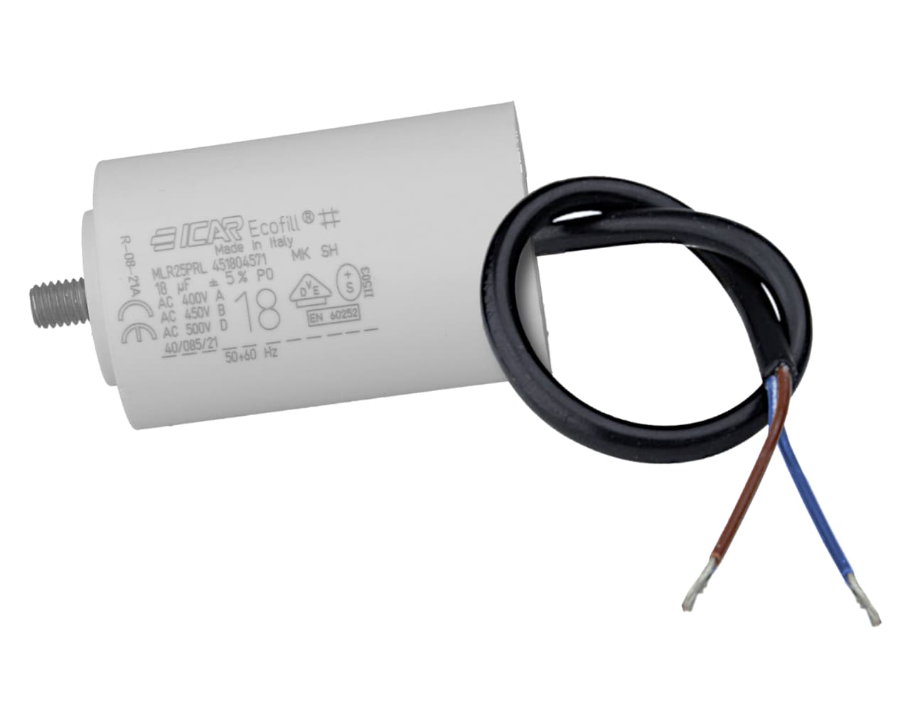 Condensateur permanent pour moteur triphasé 20μF 450V sorties câble