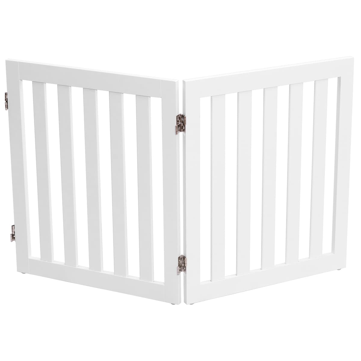 CostwayBarrière pour Animaux de Compagnie de 60cm avec 2 Panneaux Extensibles Clôture en Bois Autoportante avec 2 Pieds Adapté aux Escaliers Blanc