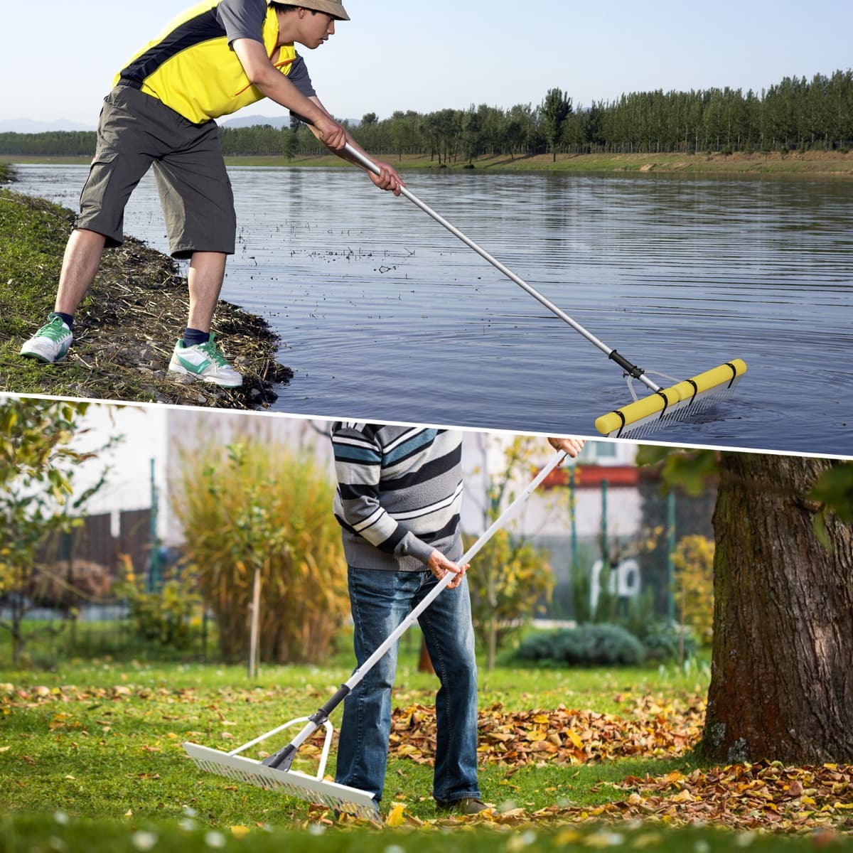 CostwayRateau Flottant pour Élimination des Algues avec Longueur de Corde 600 cm Rateau Pliable en Aluminium avec 36 Dents 230 x 92 cm Adapté aux